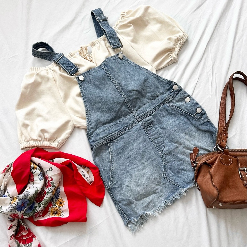 Free People Blue Denim Overall skirt
